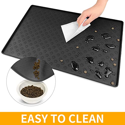 Ptlom Silicone Pet Placemat for Dog and Cat, Waterproof Anti-Slip Pet Feeding Bowl Mats for Food and Water, Small Medium Large Tray Mat Prevent Residues from Spilling to Floor, Black, 31.5" 23.6" by Ptlom - Image 7