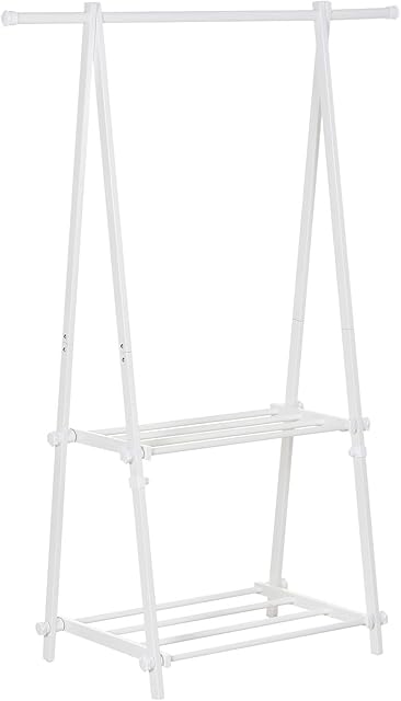 HOMCOM Minimalist Foldable Adjustable Clothes Rack Hanger w/ 2 shelves 107.5L x 45W x 150H cm Hallway Entryway Furniture - White