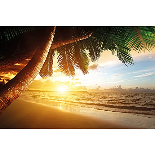 GREAT ART® XXL affiche – coucher de soleil sur la plage – décoration murale soleil été paysage caraïbe mer nature plage coucher de soleil rêve mur affiche (140 x 100 cm)