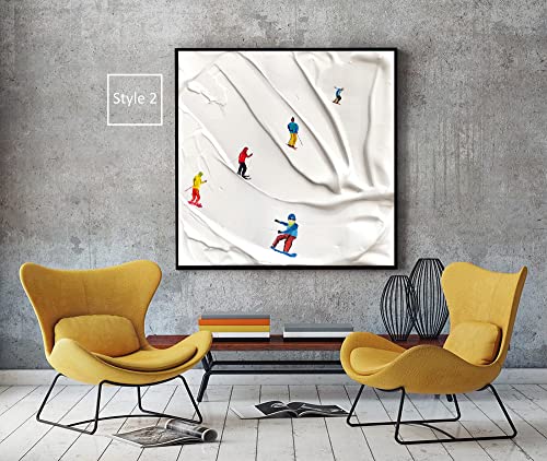 Snow Mountain Landscape Ski Skier Snowy Print Abstract Oil Painting Canvas Winter Sport Print Artwork Family Gift Wall Art Home Decor Special Unique Printed Painting (16"X16", Style 4) #TOP1