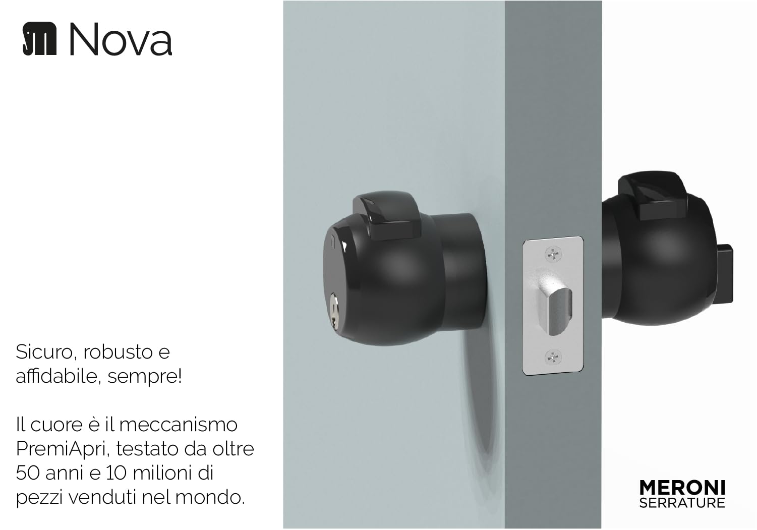 MERONI SERRATURE Serratura Pomolo per Porta - Serratura di Sicurezza con Pomolo PremiApri, Ideale per Porte di Uffici in Legno Metallo Alluminio Vetro, Con Chiave, Made in Italy