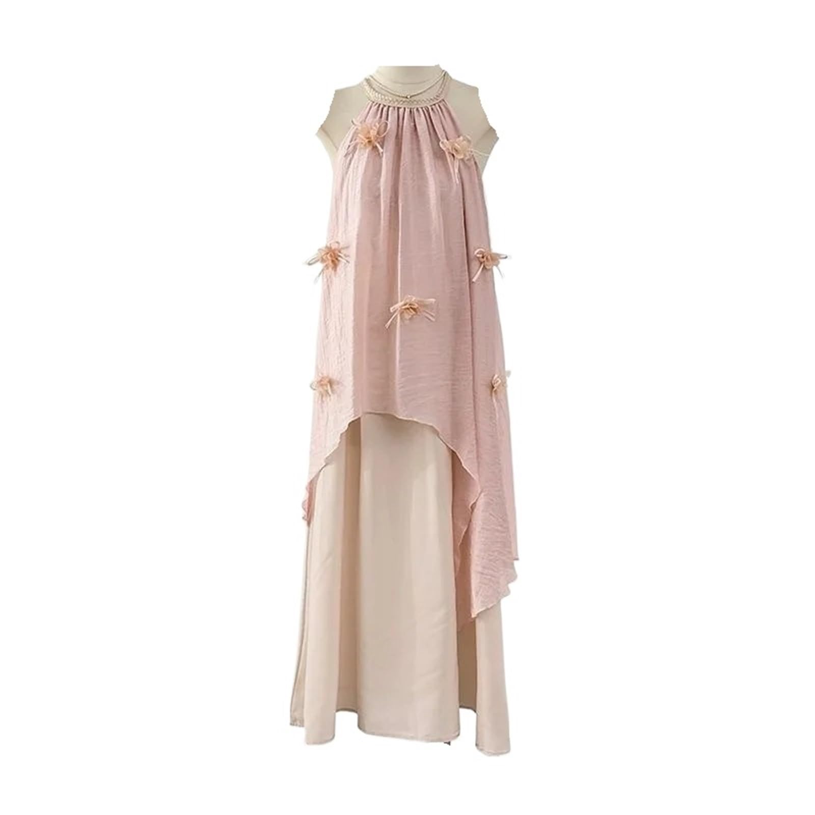 Verano suave moda versátil dulce vacaciones fresco Color puro cuello colgante vestido de tirantes atmósfera elegante viento