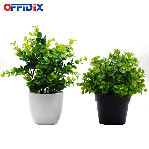 Offidix Artificial Plants Mini Plastic Eucalyptus Potted Plants For Home Office Decoration, Faux Plastic Plant With Black Plastic Pots, Fake Plant For Bathroom Decor #TOP4