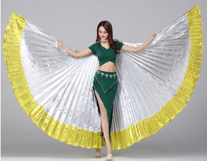 Pipravtra Opening Belly Dance Isis Wings Dancing Props Without Sticks Rods (Silver with Gold Border) (B0C741VN2D) Amazon Price History, Amazon Price Tracker