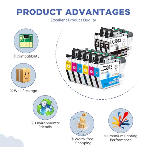 Image of Miss Deer LC3013 Ink Cartridges BK /C /M /Y, Compatible Replacement Ink for Brother LC 3013 LC3011, Work with Brother MFC-J491DW MFC-J895DW MFC-J690DW MFC-J497DW Printer,9 Pack
