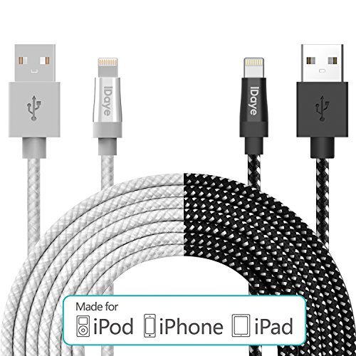 Apple MFI Certified Lightning to USB cable, iDaye Nylon Braided 8 pin Super Long iPhone Charger Cord, Compatible with iPhone X/8/8plus/7/7plus/6plus/5/SE iPad and iPod 7(Silver&Black 3 m/10 ft)