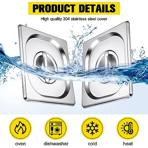 8 Pack Stainless Steel Hotel Pan Lids Metal Steam Prep Table Pan Covers with Handles Bulk for Commercial Restaurant Buffet Catering Roasting Food Trays(6.9 x 6.3 Inch, 1/6 Sixth Size)