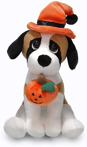 Miniatura 9 de Plushland Halloween Pawpals - Juguete de peluche de perro de 8 pulgadas que viene con sombrero y linterna Jack O Lantern de Halloween, calabaza para