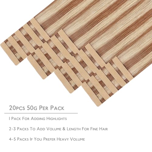 Image of WENNALIFE Tape in Hair Extensions Human Hair, 20pcs 30g 10 inch Ash Beige Blonde Blend Remy Hair Extensions Straight Human Hair Tape in Extensions Skin Weft Tape Extensions Human Hair