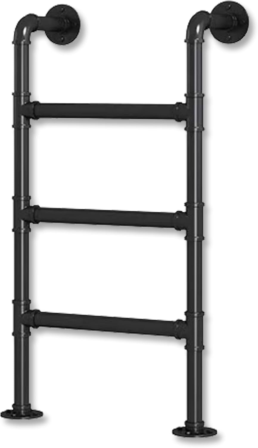 3FT Egress Ladder for Window Wells, Attic & Bunk Bed Step Ladder, Wall-Mounted Metal Design, Ideal for High Beds, RVs, Dorms, & Apartments, Supports 330lbs (Black, 3 Steps)
