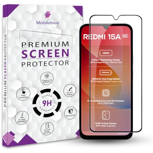 Image of Premium Tempered Glass Screen Protector Guard For Redmi 15A 5G (6.9 Inch, Pack of 1) | Edge to Edge Coverage With Easy to installation kit