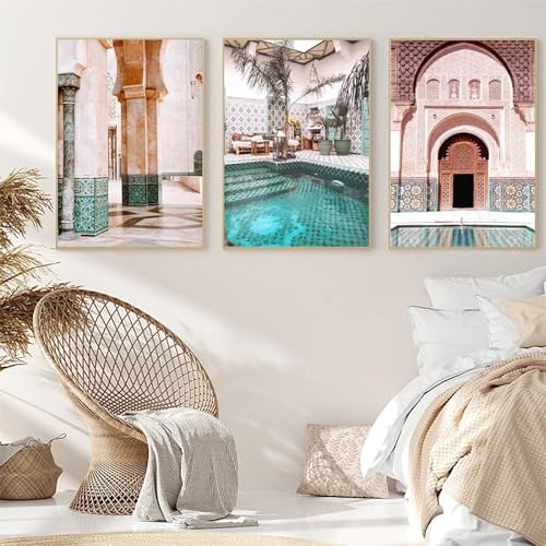 Affiche de porte marocaine islamique Marrakech 3 pièces en toile 50x75cm