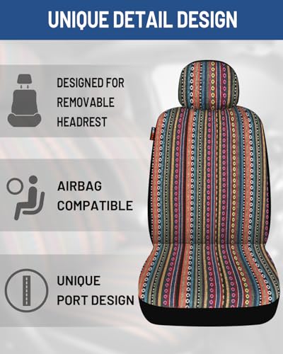 Baja Saddle Blanket Car Seat Covers Front Set, Washable Breathable Striped Woven Cloth Seat Covers for Cars, SUV, Truck, Airbag Compatible(Orange) - Image 6