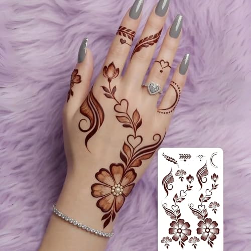 Image of Bilizar 16 Sheets Chic Flower Leaf Temporary Tattoos For Women Finger Hand Tattoo Sticker Body Art Decals, Realistic Floral Vine Leaves Fake Tattoos Waterproof Butterfly Plum Temp Tatoos Long Lasting
