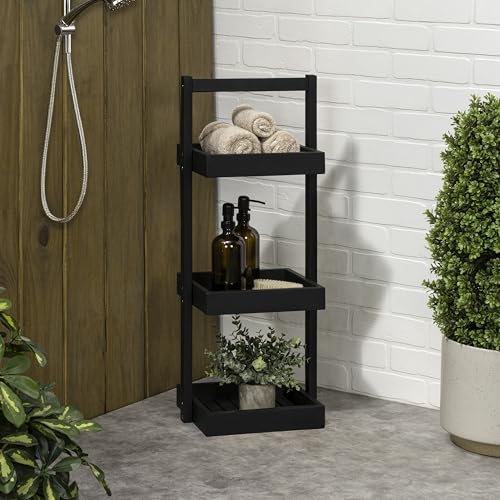 happimess Tilly 30" 3-Tier Acacia Freestanding Shower Caddy, Black by happimess - Used condition - Image 7