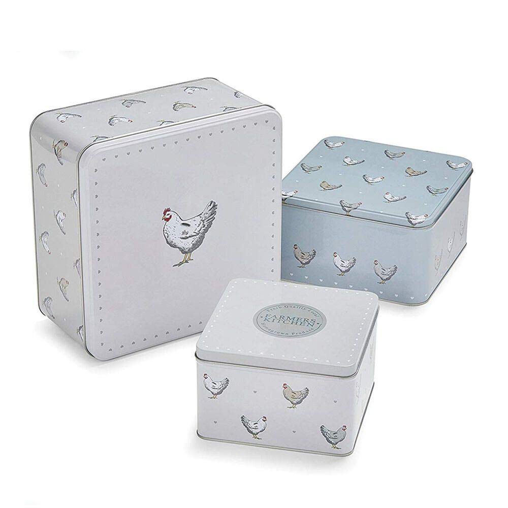Cook Smart England Set of 3 Cake Storage Tins | British Designed Nesting Cake Tins for Cakes & Biscuits (Farmers Kitchen)