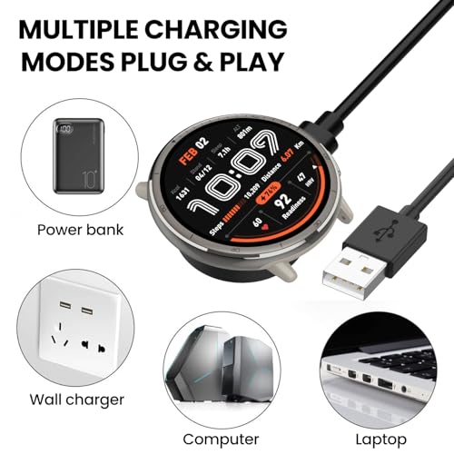2-Pack Charging Base Compatible with Amazfit Bip 6 / Active 2 / Active2 Square Watch Charger, 3.3ft Charging Cable & USB C Magnetic Charging Dock by RuenTech - Image 5