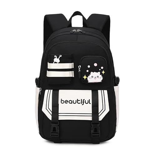 Mochila para Mulheres e Estudantes, Resistente à Água com Estampa de Gato Fofa, Cabe Notebook de 15,