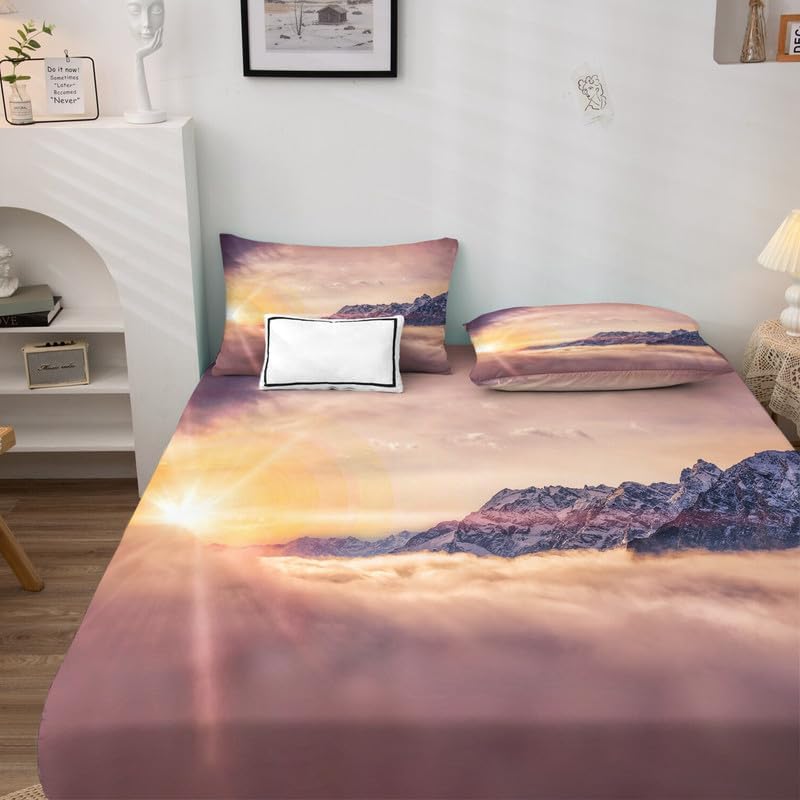 Miniatura 4 de Sunrise Sábanas tamaño Queen - Juegos de sábanas y fundas de almohada de paisaje - Lujoso 100% microfibra, estampado de alta cantidad de hilos,