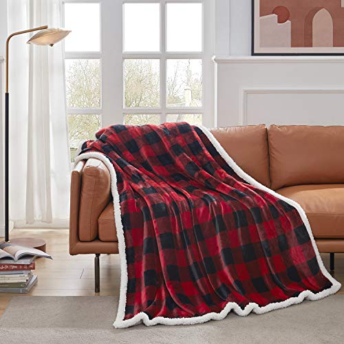 Touchat Sherpa Red And Black Buffalo Plaid Christmas Throw Blanket, Fuzzy Fluffy Soft Cozy Blanket, Fleece Flannel Plush Microfiber Blanket For Couch Bed Sofa (60" X 70") #TOP5
