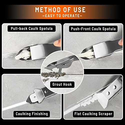 Caulking Tool Kit Stainless Steel Grout Removal Tool,4 in 1 Tile Caulk Remover Tool,Silicone Scraper Caulk Finishing Tools for Kitchen Bathroom Floor Sealant Caulking Window Sink Joint - Image 5