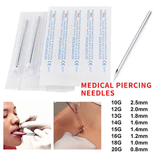 16G 5 Pieces Body Ear Navel Nose Lip Nipple Piercing Needles, Tattoo Supplies, Body Piercing Needles Supply, Disposable Professional Body Piercing Needles Tool for Women/Girl