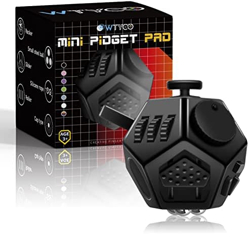 WTYCD Mini Fidget Cube Toys, Cool Black Fidget Dodecagon Toy 12 Sided Fidget Cube Relieves Stress Game for Kids and Adults, Anxiety Anti and Kill Time for ADD, ADHD, OCD, Autism (Pure Black)