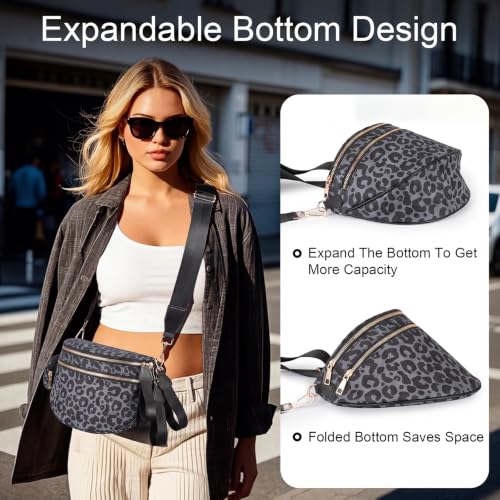 Image of Bum Bags for Women Checkered Crossbody Bag Large Nylon Belt Purse Fanny Packs, Bonus with a Extra Strap