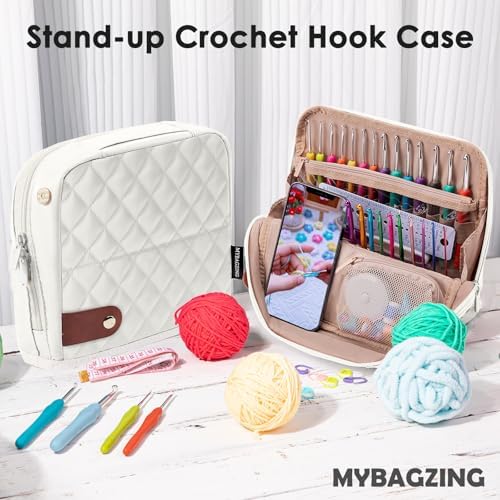 MYBAGZING Empty Crochet Hook Case - Stand Up Organizer with 30 Slots for Hooks & Needles, Crochet Accessories Kit for Lovers & Beginners - 4