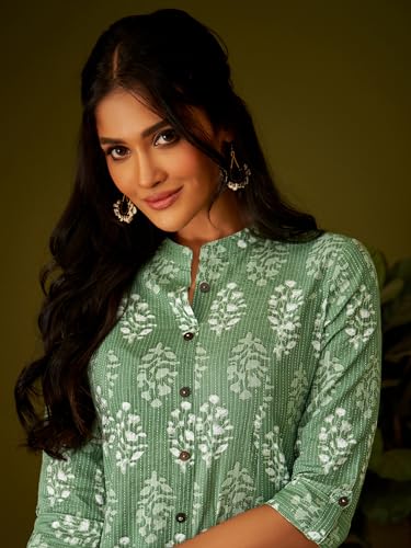Image of DRESOUL Women's Cotton A-Line Calf Length 3 /4 Sleeve Ethnic Kurti