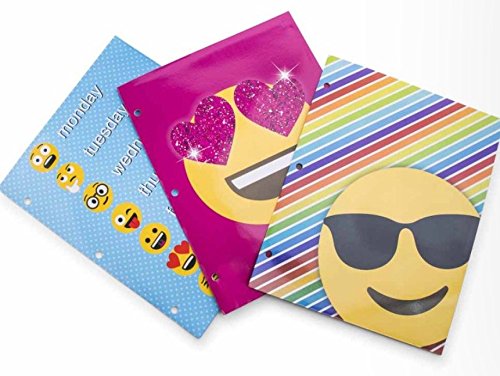 Emoji School Folders Portfolios Emoticon 3 Pack Set (Standard, Emojis)