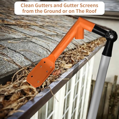 Longtor 12.9FT Gutter Cleaning Tools from Ground – Aluminum Extension Pole with Bendable Brush, Deep Scoop & Swivel Head, Telescopic Roof Cleaner for Gutters/Swimming Pool, No Ladder Required by Longtor - Image 5