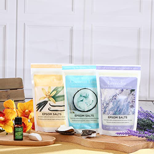 Epsom Salts For Soaking, Spa Luxetique Bath Salts For Women Relaxing Gifts Set With Lavender, Vanilla And Coconut Scent Bath Set With Tea Tree Oil #TOP2