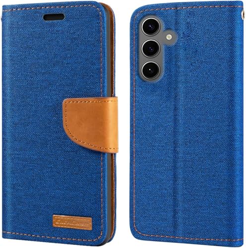 Image of ClickCase Canvas Series for Samsung Galaxy S24 FE 5G Cloth & Pu Leather Wallet Flip Case Kick Stand Magnetic Closure Flip Cover for Samsung Galaxy S24 FE 5G (Blue)