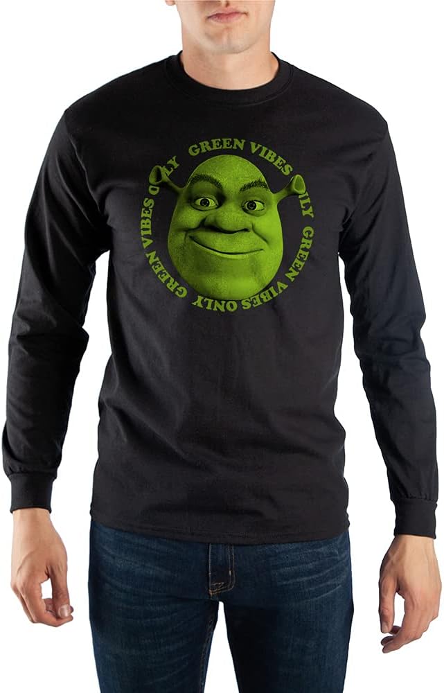Green Vibes Only Shrek Men's Black Long Sleeve Tee