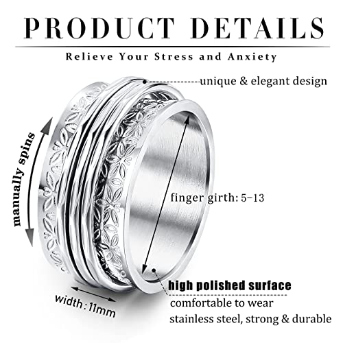 Magitaco Stainless Steel Spinner Rings Fidget Band Rings Moon Star Flower Butterfly Anxiety Rings for Women Men2