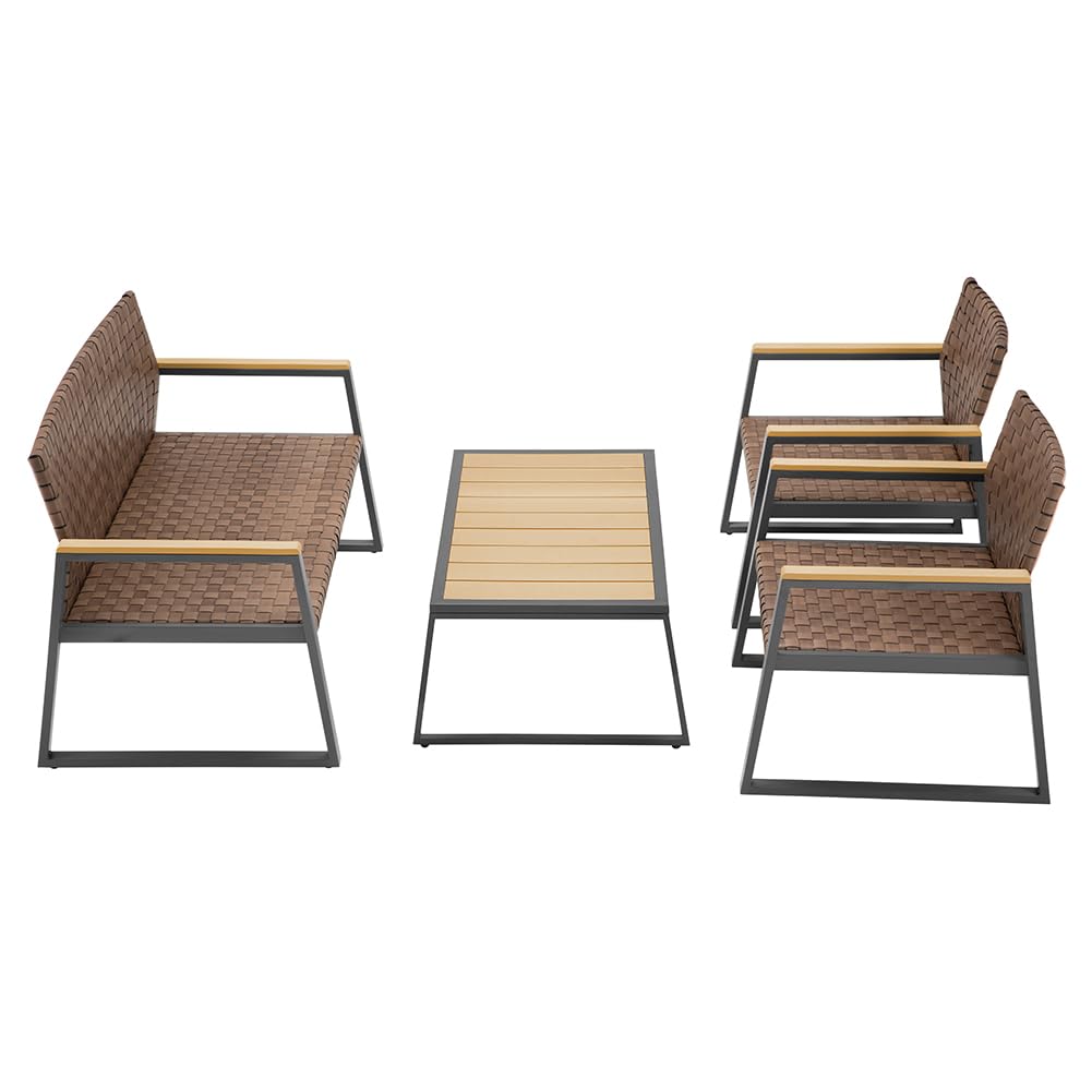 BAKAJI Set Salotto da Giardino in Polyrattan Effetto Simil Pelle con Tavolo, Due Poltrone e Divanetto, Salottino per Esterni, Divano, Sedie e Tavolino Resistente ai Raggi UV Terrazzo (Senza Cuscini)
