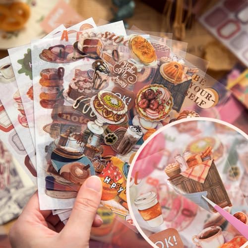 Image of The AutoStory Recipe Book Scrapbook Kit A6 Junk Journal Notebook Yummy Meal Stickers Cooking Decorative Papers Washi Tape DIY Craft Art Creative Cookbook Writing Gift (Food Diary, Red)
