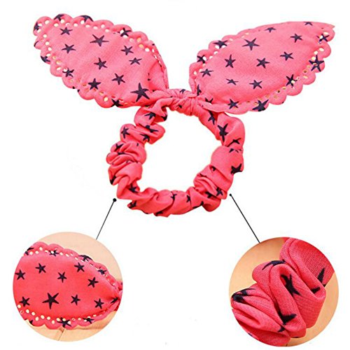 Akoak 20 Pcs Per Pack Lovely Baby Girl's Rabbit Ear Hair Tie Bands Polka Dot Leopard Trip Ponytail Holder #TOP5