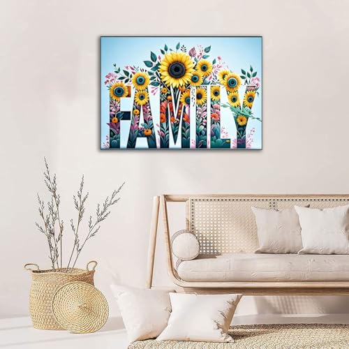 Image of WUSARPLY Family Sunflower Stamped Cross Stitch Kits for Beginners Adults
