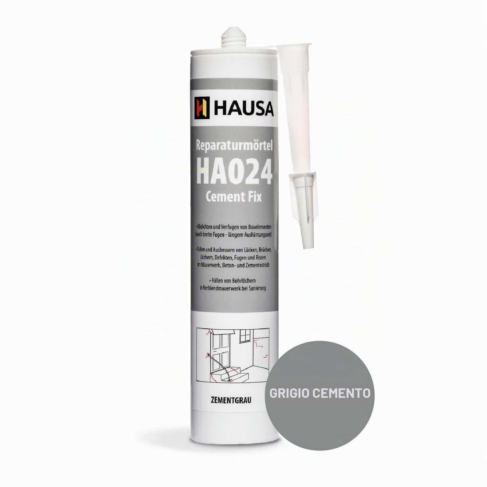 HAUSA Mortiere di Riparazione Cement Fix HA024 Mortiere Pronta all'Uso per Stuccature Riempimento di Crepe e Fissature Cemento Rapido per Interno ed Esterno Grigio Cemento 4x 310 ml