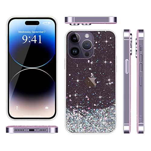 LCHULLE Glitter Case for iPhone 14 Pro Max Bling Sparkle Shockproof Phone Bumper Cute Stylish Cover for Women and Girls Crystal Silicone Slim Case for iPhone 14 Pro Max,Pink - Image 4