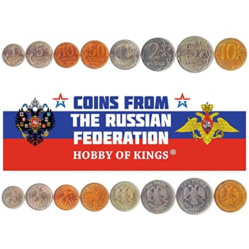 8 Coins from Russia | Russian Coin Set Collection 1 5 10 50 Kopecks 1 2 5 10 Rubles | Circulated 2005-2015 | Saint George | Serpent | Two Headed Eagle
