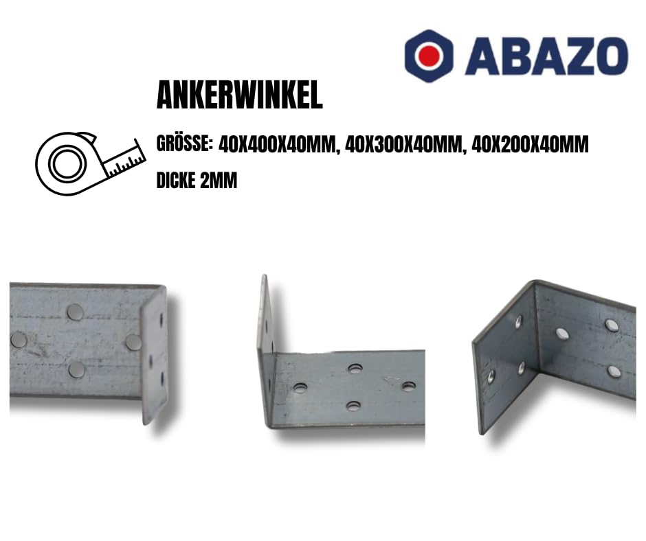 Winkelverbinder, Holzverbinder Metall, Galvanisches Zink Silber, Lochblech Bauwinkel Winkelblech Balkenwinkel bei Holzbau, Befestigung und Montage - 50, 400mm/40mm/40mm