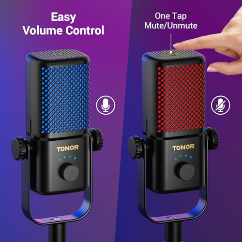 TONOR Gaming Mic Compatible with Xbox, RGB Streaming Boom Mic with 30H Battery Life, Low Noise, Monitoring, Gain Control, One Tap Mute, Fast Charging, Compatible with Capture Card TCX3+ Black - Thumbnail 6
