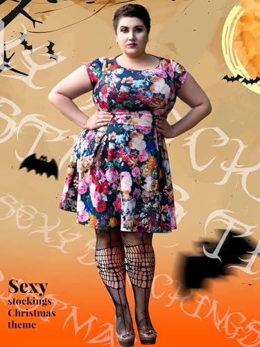 Image of Jadive 6 Pairs Women Plus Size Suspender Tights Fishnet Thigh High Stockings Garter Belt Lingerie Pantyhose