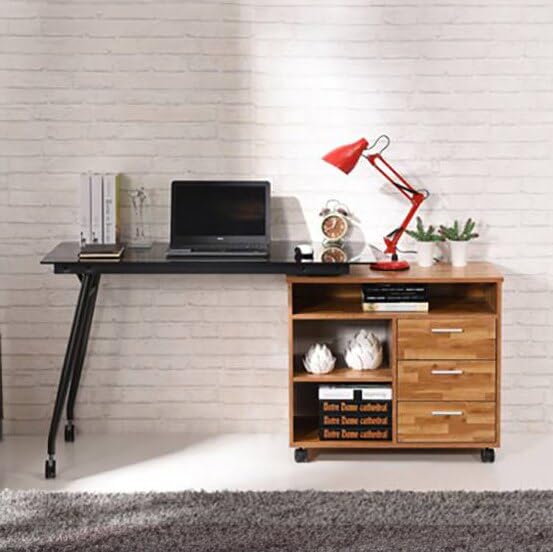 Image of Urban Ladder Niccol Glass Top Adjustable Study Table (Finish : Golden Oak)