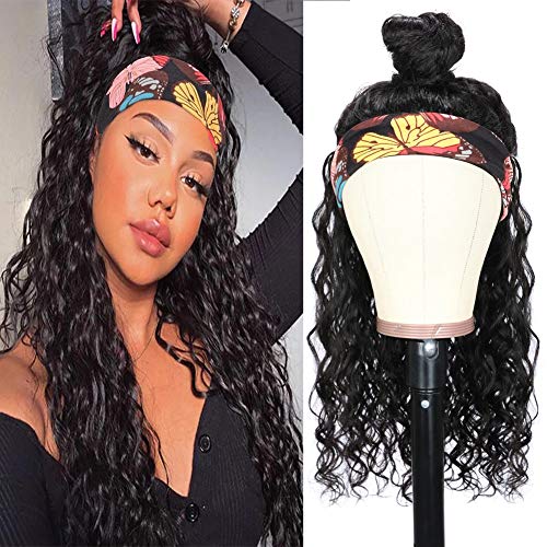 ARIETIS 22 inch Human Hair Headband Wig Water Wave for Black Women Glueless Brazilian None Lace Front Wigs Headband Wigs 10A Brizilian Virgin Hair Water Wave Machine Made Headband Wigs Human Hair Wigs