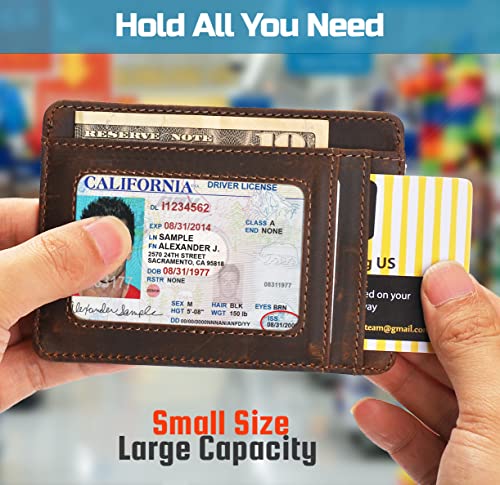 RFID Slim Wallet for Men Women, 8 Card Slot Leather Minimalist Front Pocket Credit Card Holders, Vintage Leather3
