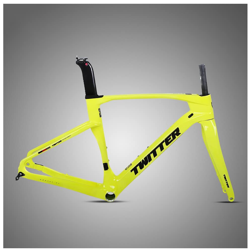 QHIYRZE Disc Brake Road Bike Frameset Carbon Fiber Off Road Racing Frame  45/48/51/54CM Thru Axle Bicycle Frame For 700c Wheel (Color Yellow, Size